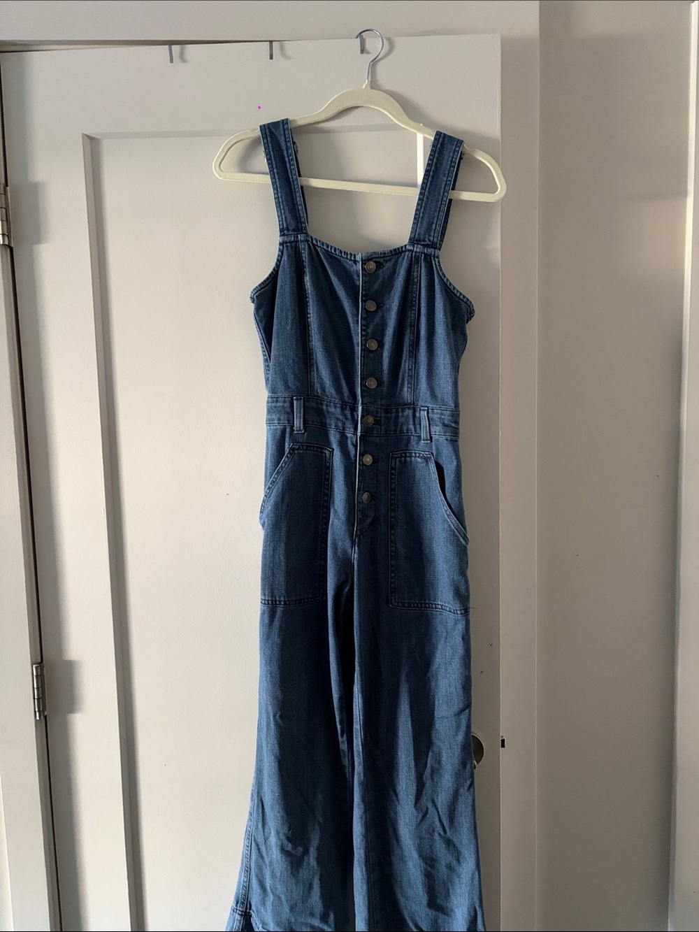 Aerie Denim Button-Front Wide-Leg Jumpsuit - Blue